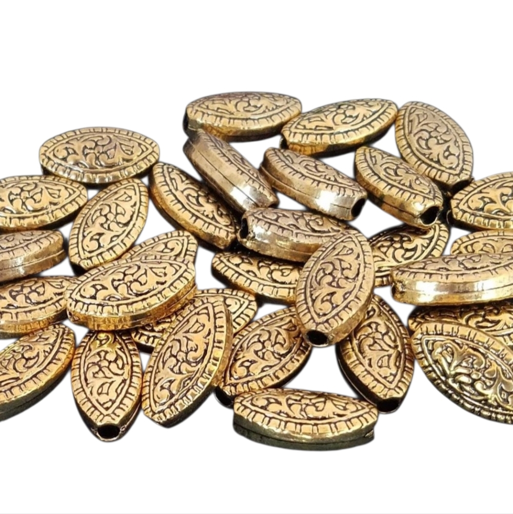 25 Metalized BEADS plastic brass almond DIY crafts jewelrymaking oxidized new